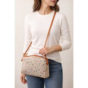 Valentino Garavani Vintage Floral Canvas Crossbody Bag Leather Trim Italy